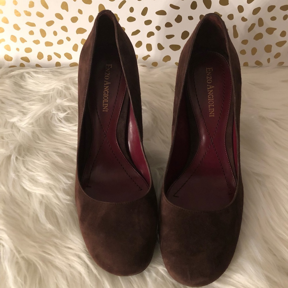 Enzo Angiolini round tip brown block heel sz 7 1/2